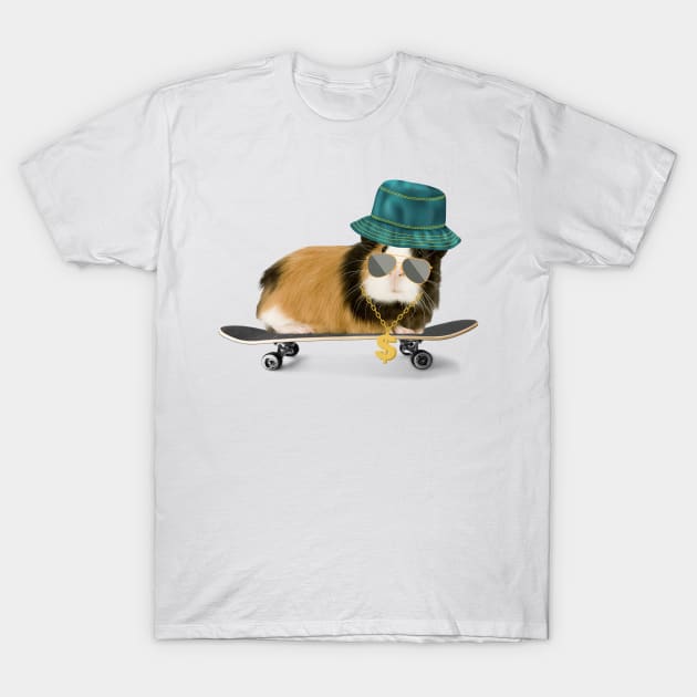 Funny Guinea pig on a skateboard T-Shirt by Katebi Designs